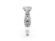 3 Stone Engagement Ring Setting for Radiant Cut Center with Pave Twist Band and Prong Head in White Gold