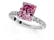 Open Basket Engagement Ring Setting for Fancy Pink Radiant Cut Center with Pave Band and Prong Head in Platinum