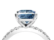 Solitaire Engagement Ring Setting for Fancy Blue Princess Cut Center with Fine Pave Band and Claw Prong Head in Sterling Silver