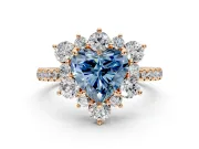 Floral Halo Engagement Ring Setting for Fancy Blue Heart-Shaped Center with Pave Accents and Prong Head in Rose Gold