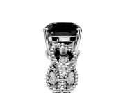 Leaf Engagement Ring Setting for Fancy Black Cushion Cut Center with Milgrain Accent Band and Prong Head in Platinum