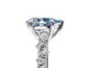 Solitaire Engagement Ring Setting for Fancy Blue Pear-Shaped Center with Trailing Leaf Accent Band and Prong Head in Platinum