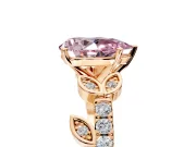 Leaf Motif Engagement Ring Setting for Fancy Pink Pear-Shaped Center with Pave Band and Prong Head in Rose Gold