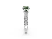 Solitaire Engagement Ring Setting for Fancy Green Cushion Cut Center with Multi-Row Pave Accents and Basket Head in Platinum