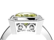 Halo Engagement Ring Setting for Fancy Yellow Asscher Cut Center with Milgrain Halo, Pave Band and Prong Head in Platinum