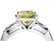 3 Stone Engagement Ring Setting for Fancy Yellow Princess Cut Center with Tapered Baguettes, Plain Band and Prong Head in White Gold