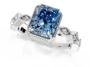 Milgrain Bezel Engagement Ring Setting for Fancy Blue Radiant Cut Center with Marquise Stations and Bezel Head in Sterling Silver