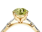 Baguette Engagement Ring Setting for Fancy Yellow Round Cut Center with Alternating Bar-Set Band and Prong Head in Yellow Gold