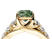 Solitaire Engagement Ring Setting for Fancy Green Cushion Cut Center with Graduated Shared Prongs and Prong Head in Yellow Gold