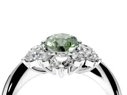 Small-Accent Cluster Halo Engagement Ring Setting for Fancy Green Pear-Shaped Center with Plain Band and Prong Head in White Gold