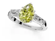 3 Stone Engagement Ring Setting for Fancy Yellow Pear-Shaped Center with Tapered Baguettes, Plain Band and Prong Head in Platinum