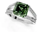 Split Shank Engagement Ring Setting for Fancy Green Asscher Cut Center with Pave Split Shank and Prong Head in Platinum