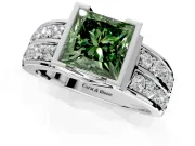 Bezel Engagement Ring Setting for Fancy Green Princess Cut Center with Wide Channel-Set Band and Bezel Head in Platinum