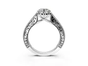 Solitaire Engagement Ring Setting for Round Cut Center with Engraved Pave Band and Prong Head in Sterling Silver