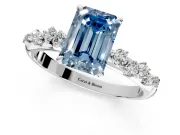 Cluster Engagement Ring Setting for Fancy Blue Emerald Cut Center with Round Cut Accent Band and Prong Head in Sterling Silver