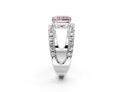 Solitaire Engagement Ring Setting for Fancy Pink Radiant Cut Center with Wide-Open Split Shank and Prong Head in Platinum