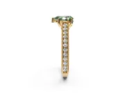 Solitaire Engagement Ring Setting for Fancy Green Pear-Shaped Center with Engraved Pave Band and Prong Head in Yellow Gold