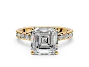 Solitaire Engagement Ring Setting for Asscher Cut Center with Large Accents and Prong Head in Yellow Gold
