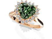 Starburst Halo Engagement Ring Setting for Fancy Green Heart-Shaped Center with Thin Round-Wire Band and Prong Head in Rose Gold