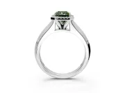 Halo Engagement Ring Setting for Fancy Green Radiant Cut Center with Knife Ridge Cathedral Band and Prong Head in Platinum