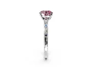 Baguette Engagement Ring Setting for Fancy Pink Round Cut Center with Alternating Bar-Set Band and Prong Head in White Gold