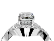 Halo Engagement Ring Setting for Emerald Cut Center with Pave Infinity Twist Band and Prong Head in Platinum