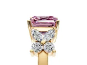 Floral Engagement Ring Setting for Fancy Pink Princess Cut Center with Marquise Cluster Shoulders and Prong Head in Yellow Gold
