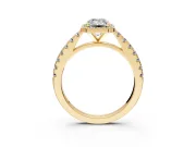 Halo Engagement Ring Setting for Emerald Cut Center with Full Pave Band and Prong Head in Yellow Gold