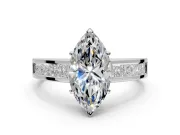 Solitaire Engagement Ring Setting for Marquise Center with Princess Cut Channel Band and Prong Head in White Gold