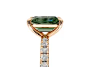 Solitaire Engagement Ring Setting for Fancy Green Emerald Cut Center with Fine Pave Narrow Band and Prong Head in Rose Gold