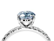 Solitaire Engagement Ring Setting for Fancy Blue Oval Center with Shared-Prong Accents and Prong Head in Platinum