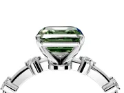 Solitaire Engagement Ring Setting for Fancy Green Asscher Cut Center with Bezel Station Band and Prong Head in Sterling Silver
