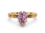 Solitaire Engagement Ring Setting for Fancy Pink Pear-Shaped Center with XO Engraved Band and Prong Head in Yellow Gold