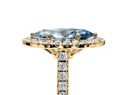 Halo Engagement Ring Setting for Fancy Blue Marquise Center with Raised Halo, Pave Band and Prong Head in Yellow Gold