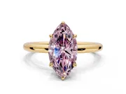 Hidden Halo Engagement Ring Setting for Fancy Pink Marquise Center with Thin Rounded Band and Prong Head in Yellow Gold
