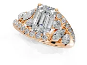 Halo Engagement Ring Setting for Emerald Cut Center with Marquise and Pave Bypass Band and Prong Head in Rose Gold