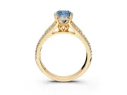 Solitaire Engagement Ring Setting for Fancy Blue Cushion Cut Center with Pave Rail Split Shank and Prong Head in Yellow Gold