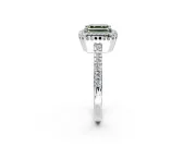 Halo Engagement Ring Setting for Fancy Green Asscher Cut Center with Inner Milgrain Border and Prong Head in Sterling Silver