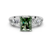 5 Stone Engagement Ring Setting for Fancy Green Radiant Cut Center with Graduated Accents and Prong Head in Platinum