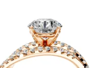 Solitaire Engagement Ring Setting for Round Cut Center with Woven 3-Strand Pave Band and Prong Head in Rose Gold