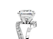 Solitaire Engagement Ring Setting for Princess Cut Center with Pave Bypass Swirl Band and Prong Head in Sterling Silver