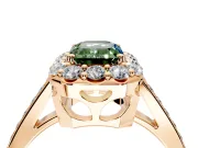 Floral Halo Engagement Ring Setting for Fancy Green Emerald Cut Center with Large Halo Accents and Prong Head in Rose Gold