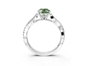 Solitaire Engagement Ring Setting for Fancy Green Oval Center with Twisted Pave Split Shank and Prong Head in Platinum