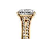 Solitaire Engagement Ring Setting for Radiant Cut Center with Pave Rail Split Shank and Prong Head in Yellow Gold