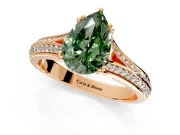 Solitaire Engagement Ring Setting for Fancy Green Pear-Shaped Center with Pave Rail Split Shank and Prong Head in Rose Gold