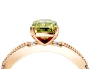Solitaire Engagement Ring Setting for Fancy Yellow Emerald Cut Center with Milgrain-Edged Pave Band and Prong Head in Rose Gold