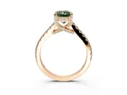 Solitaire Engagement Ring Setting for Fancy Green Radiant Cut Center with Widening Pave Band and Claw Prong Head in Rose Gold