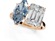 Fancy Blue Marquise and Emerald Cut Lab-Grown Diamond Toi et Moi Engagement Ring with Prong-Set Stones in Rose Gold