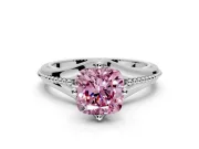 Solitaire Engagement Ring Setting for Fancy Pink Cushion Cut Center with Milgrain Cathedral Band and Prong Head in Sterling Silver