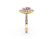 Floral Halo Engagement Ring Setting for Fancy Pink Oval Center with Pave Accents and Prong Head in Yellow Gold